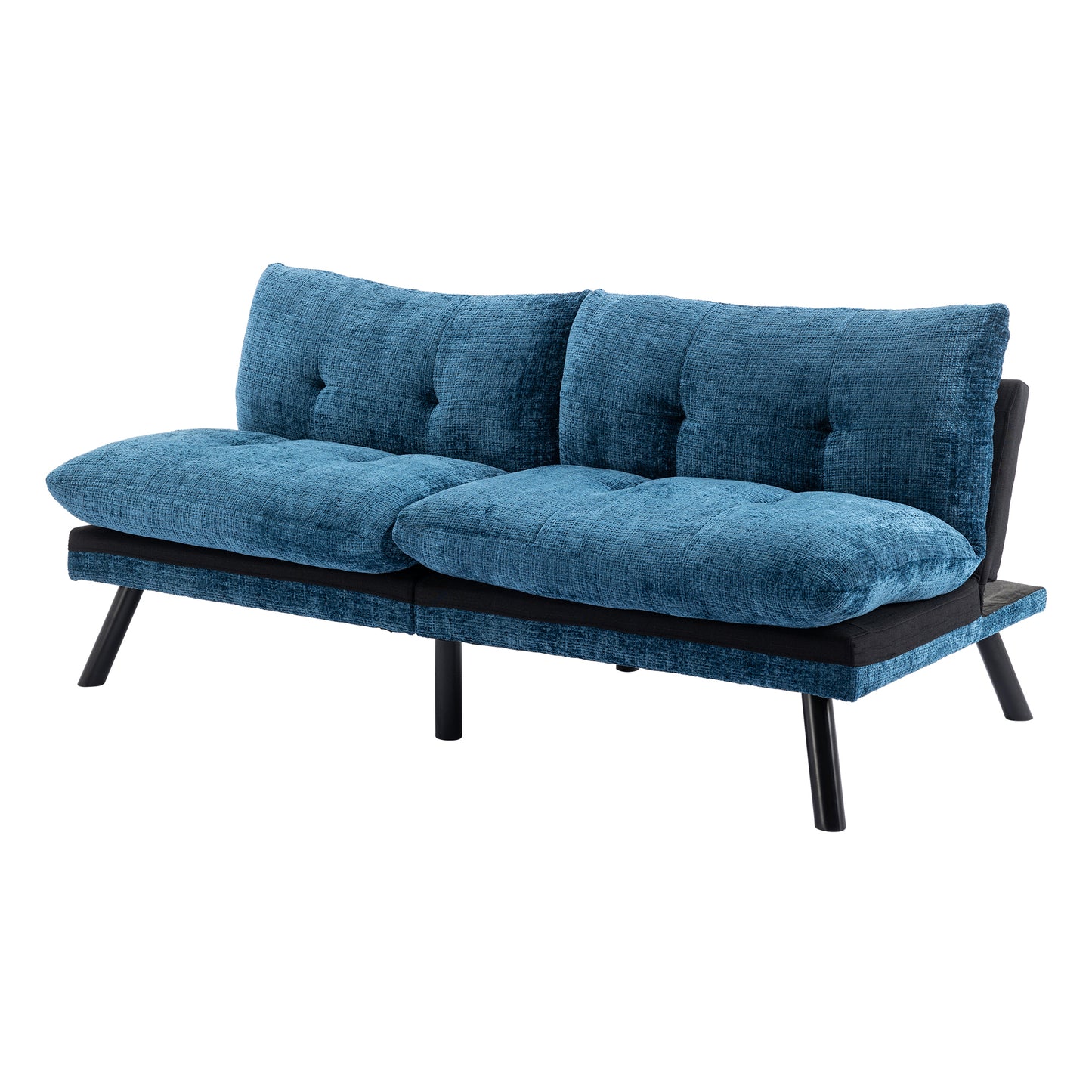 Convertible Sofa Bed  Loveseat Futon Bed Breathable Adjustable Lounge Couch with Metal Legs,Futon Sets for Compact Living Space  Chenille-Blue