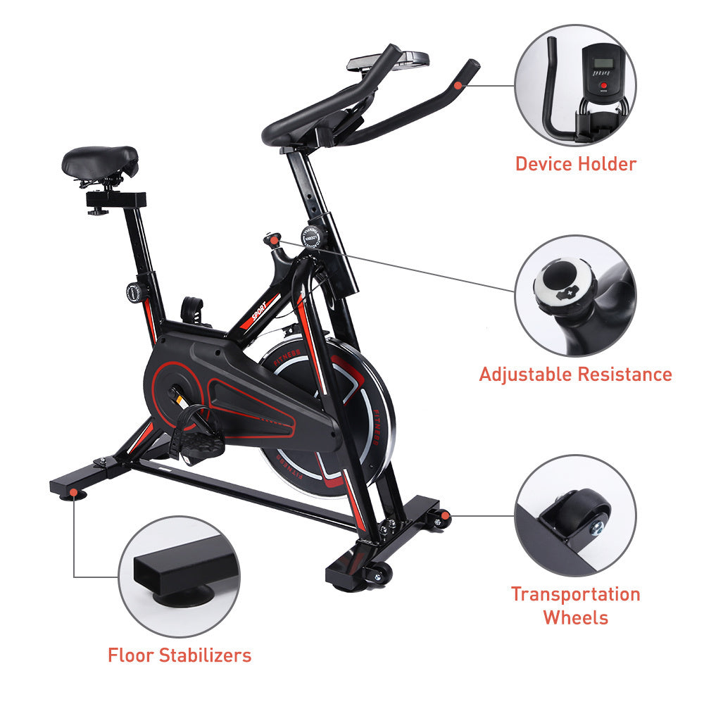 Indoor Cycling Bike, Stationary Exercise Bike with iPad Mount and Comfortable Seat Cushion, Silent Belt Drive, Spinning Bikes with Resistance for Home Gym Cardio Fitness Training