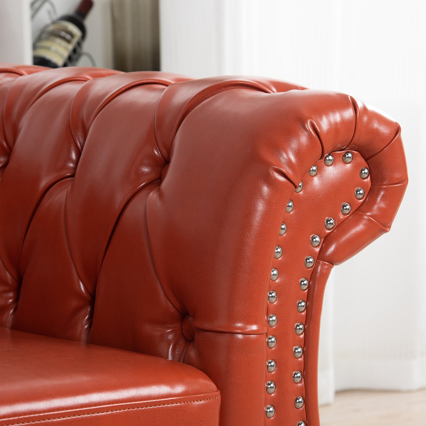 Classic Design 3-Seater Sofa with Rolled Arms and Chesterfield Look