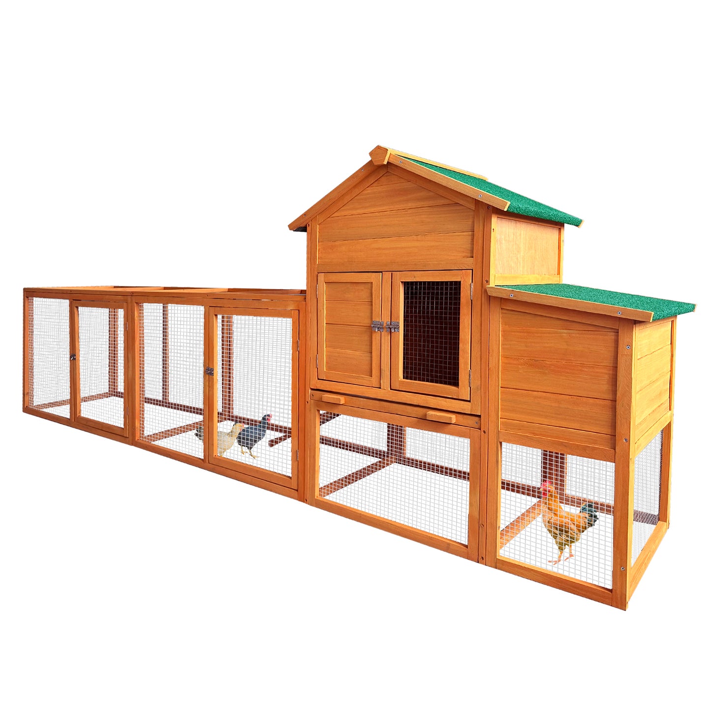 121” Large outdoor Wooden Chicken Coop, Hen House with Nest Box ,Wire Fence Poultry Cage