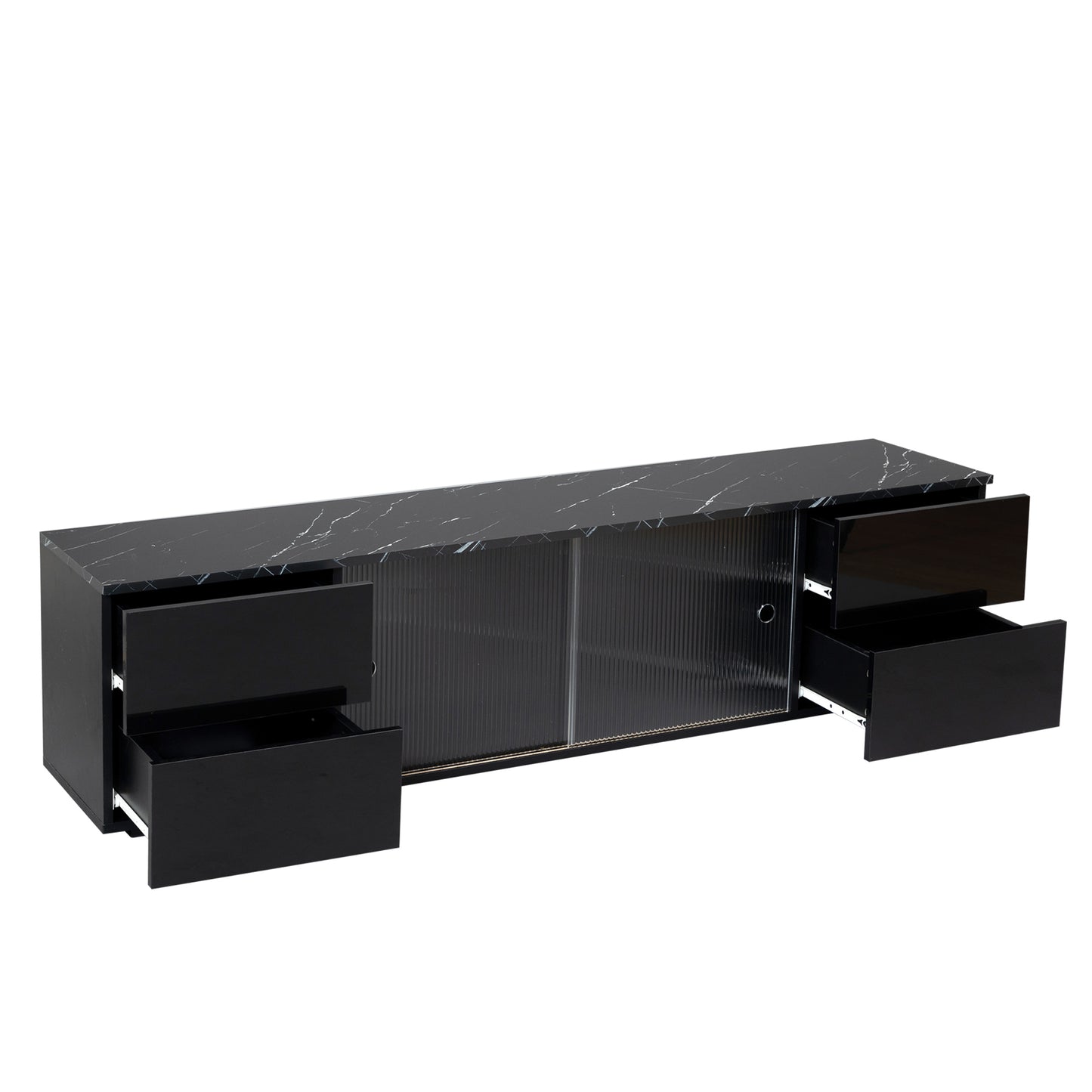 Black 65-Inch LED TV Stand with UV Drawer Panels and Remote Control Lights