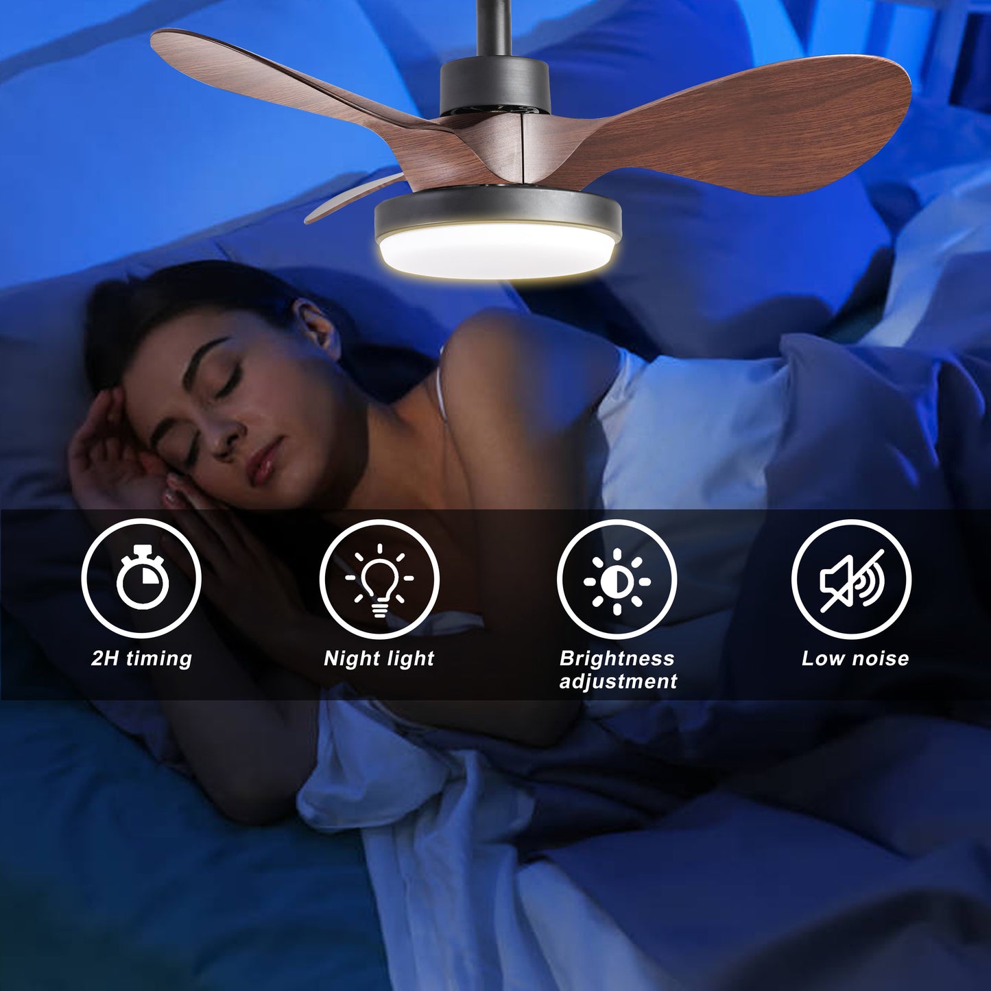 24-Inch Ceiling Fan with Lights Remote Control, 3 Reversible Blades