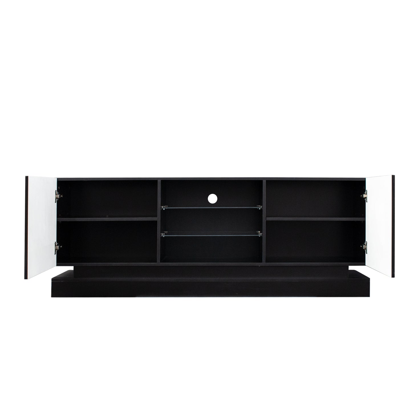 Sleek Black TV Stand with Color Changing LED Lights and Universal Entertainment Center