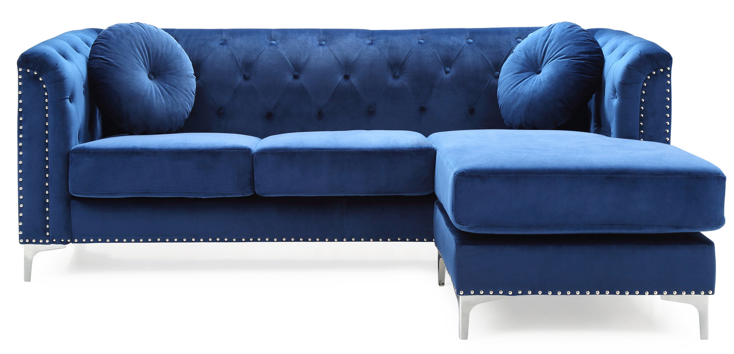 Navy Blue Velvet Sofa Chaise with Mid-Century Design