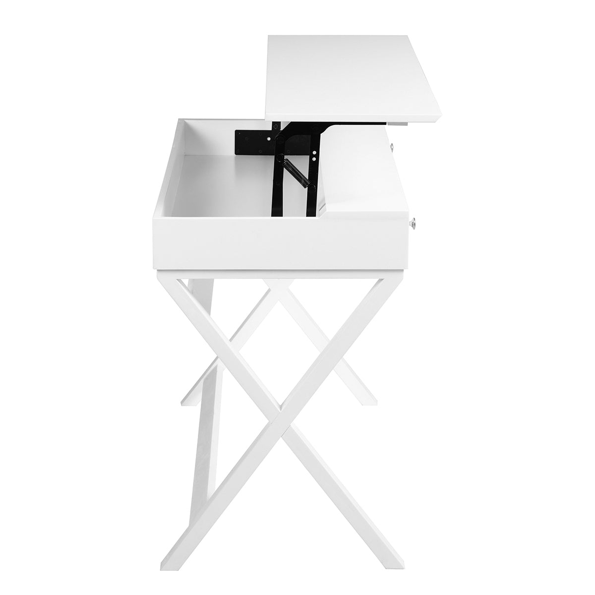 Adjustable Lift Desk with Storage Drawers, Contemporary Farmhouse Home Office Desk, White