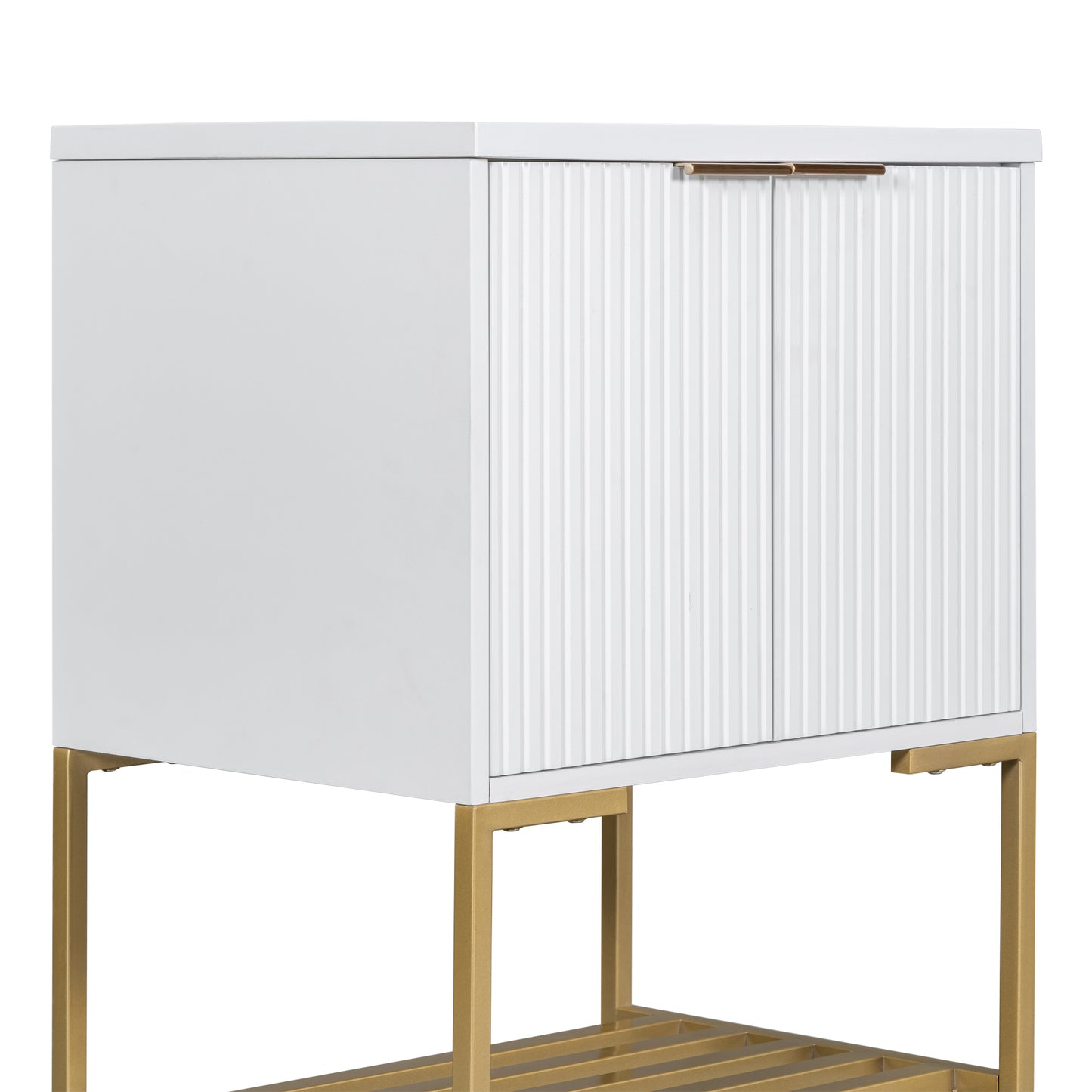 24" Bathroom Vanity with Sink, Bathroom Vanity Cabinet with Two Doors and Gold Metal Frame, Open Storage Shelf, White