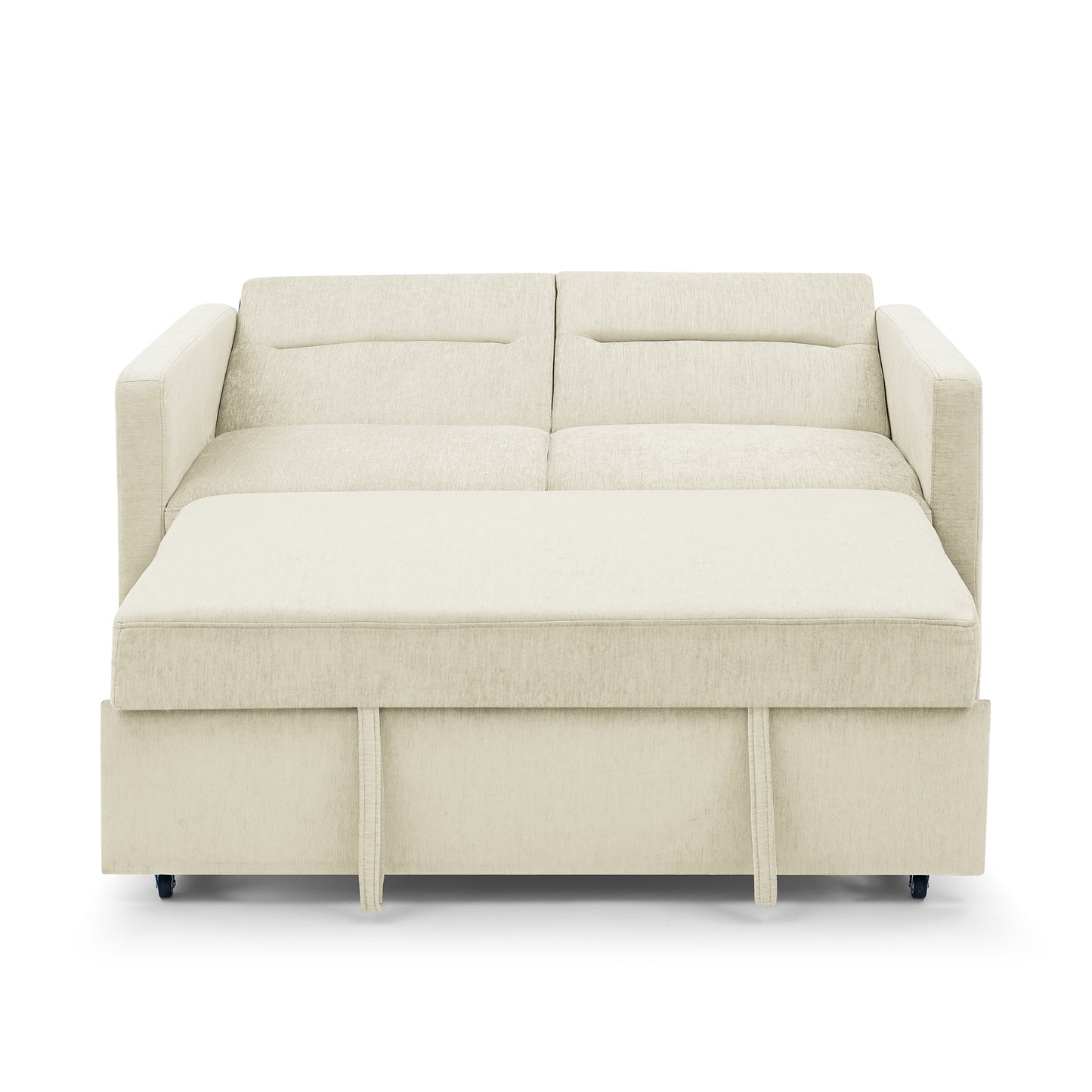 Loveseats Sofa Bed with Pull-out Bed,Adjsutable Back and Two Arm Pocket,Beige (54.5"x33"x31.5")