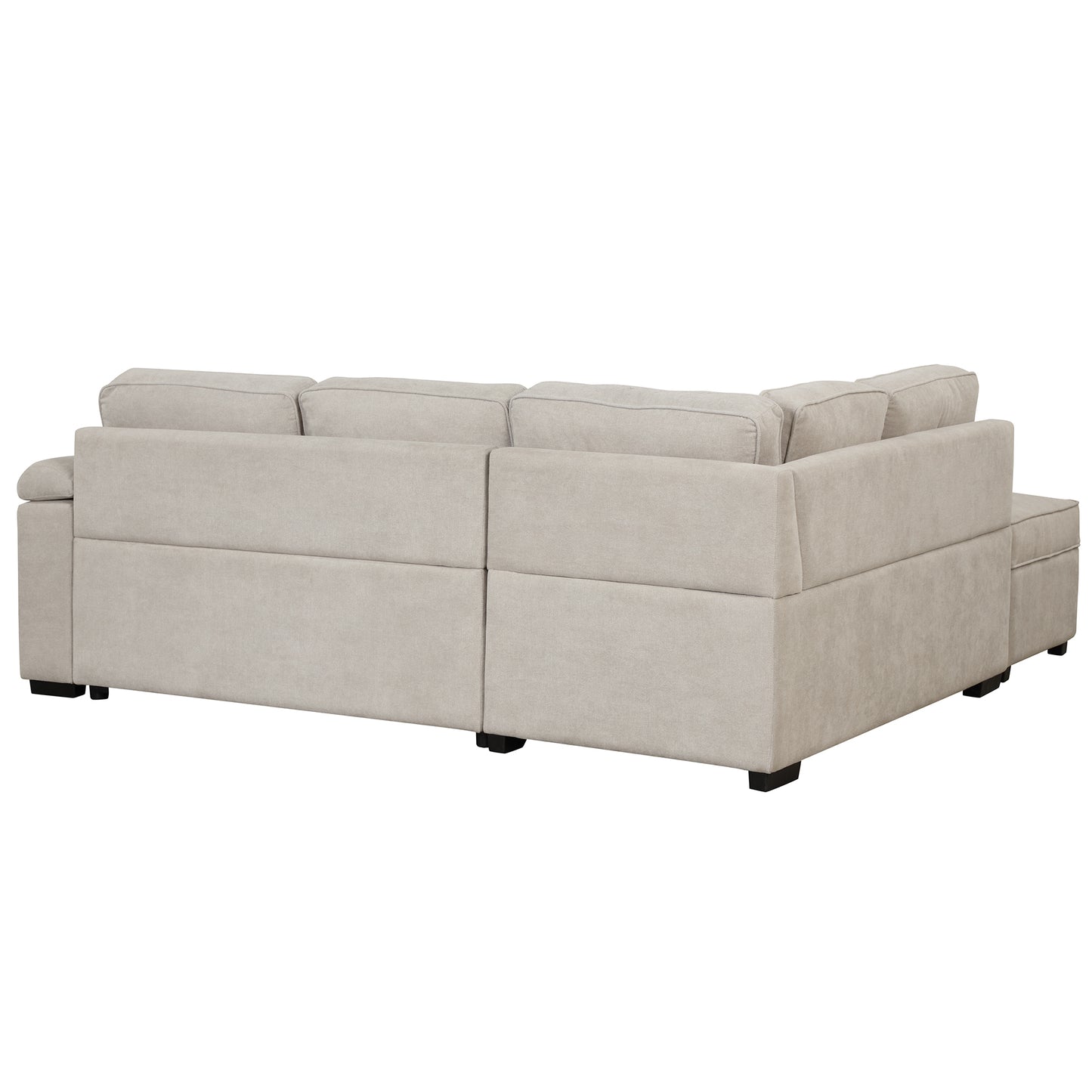 87.4 Beige L-Shape Sleeper Sofa Bed with Storage Ottoman