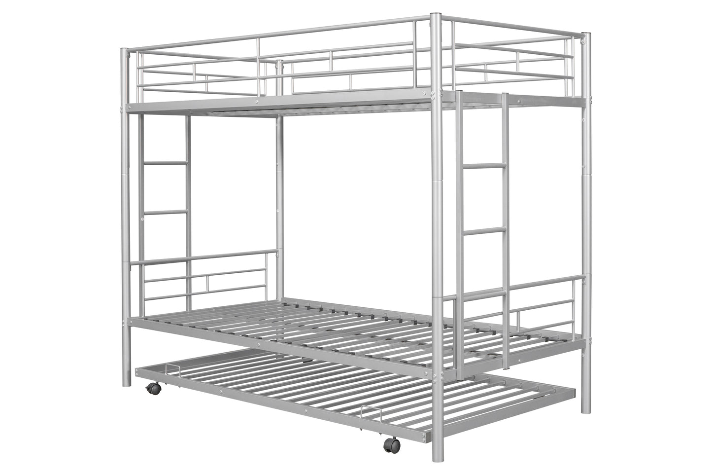 Metal Twin Bunk Bed with Trundle and Safety Features for Versatile Use