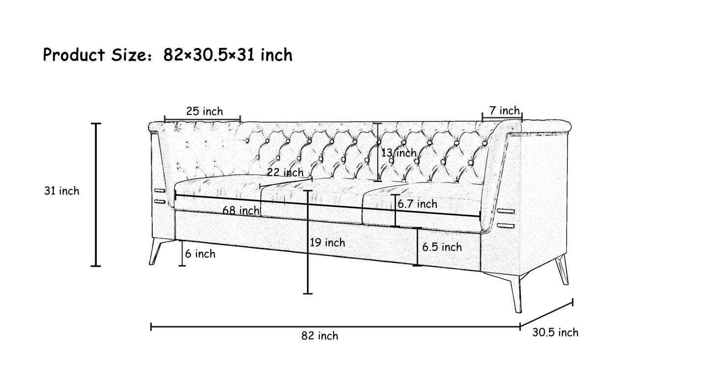 FX-P83PU-GR(sofa)3seat Classic Chesterfield PU Sofa with Metal Sofa Legs: Blending Style and Tradition