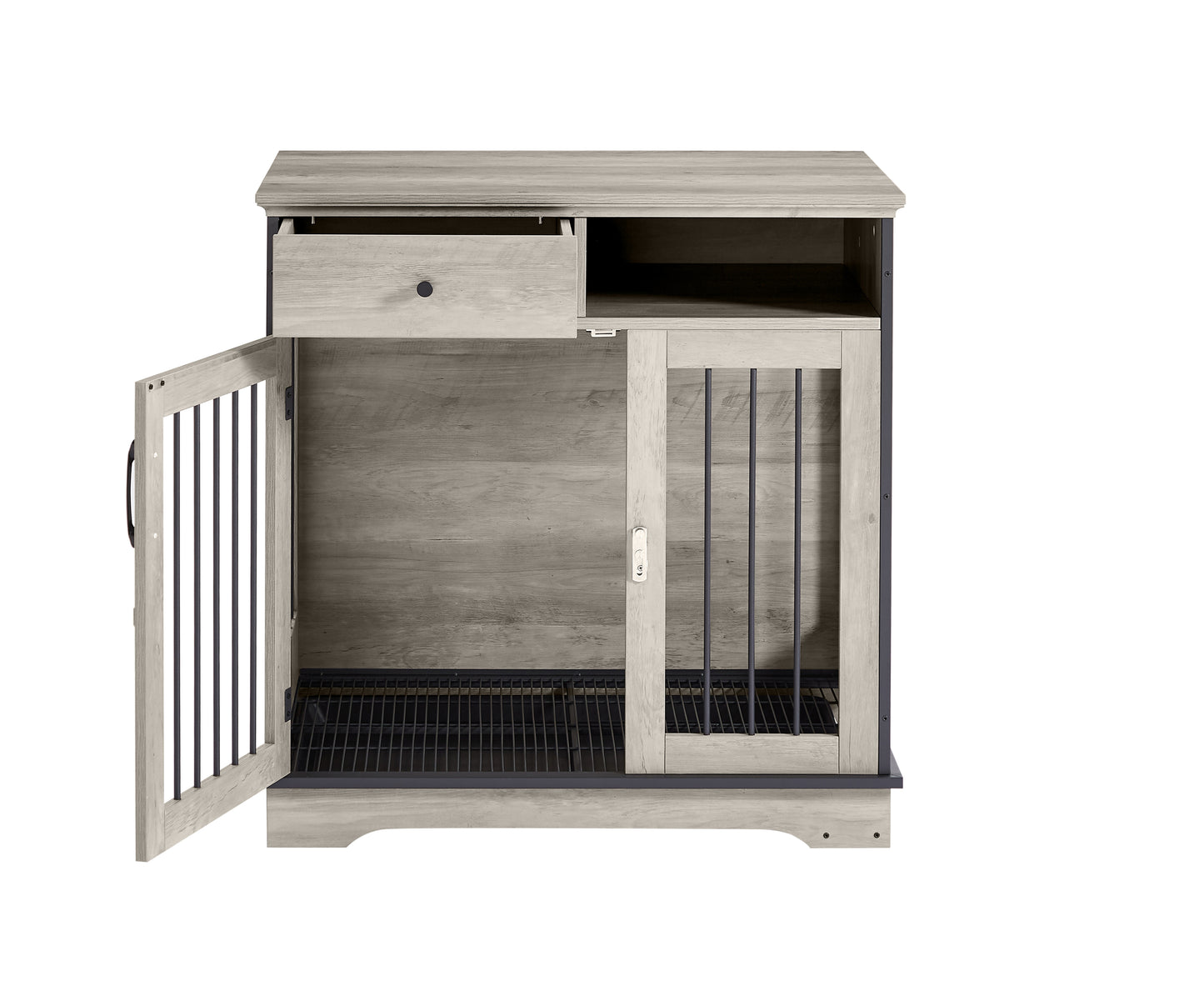 Furniture Dog crate, indoor pet crate end tables, decorative wooden kennels with removable trays. Grey, 32.3'' W x 22.8'' D x 33.5'' H.