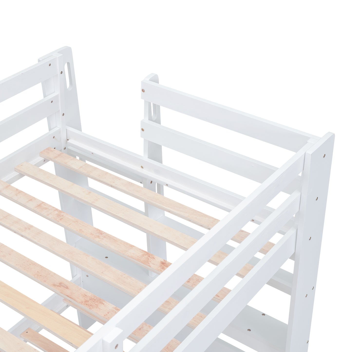 White Bunk Bed with Twin Shelves and Built-in Ladder