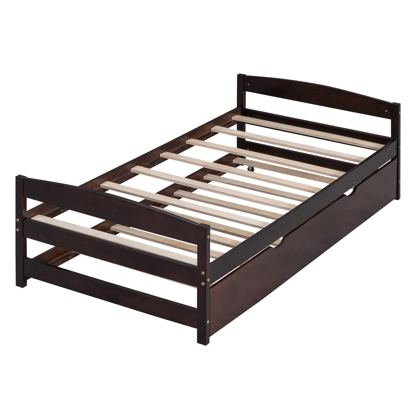 Twin Size Platform Bed with Twin Size Trundle, Espresso(Expected Arrival Time: 1.7)