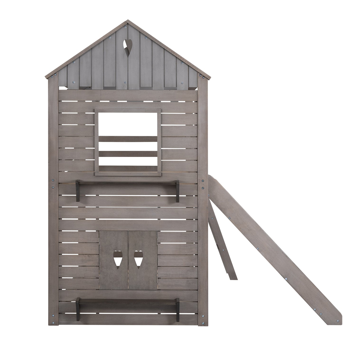 Roof and Window Twin Bunk Bed in Antique Gray Graphite