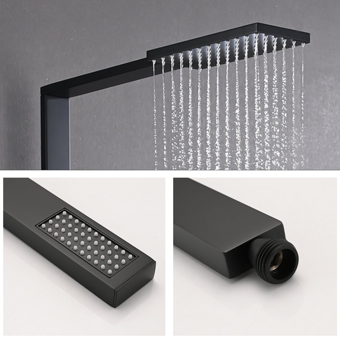 Matte Black 2-Function Thermostatic Shower System With Rainfall Shower Head