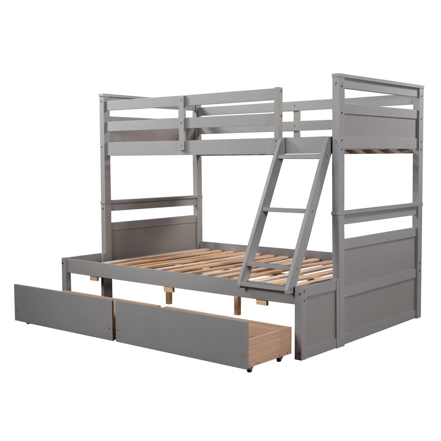 Gray Bunk Bed with Under-Bed Storage and Twin-Full Configuration