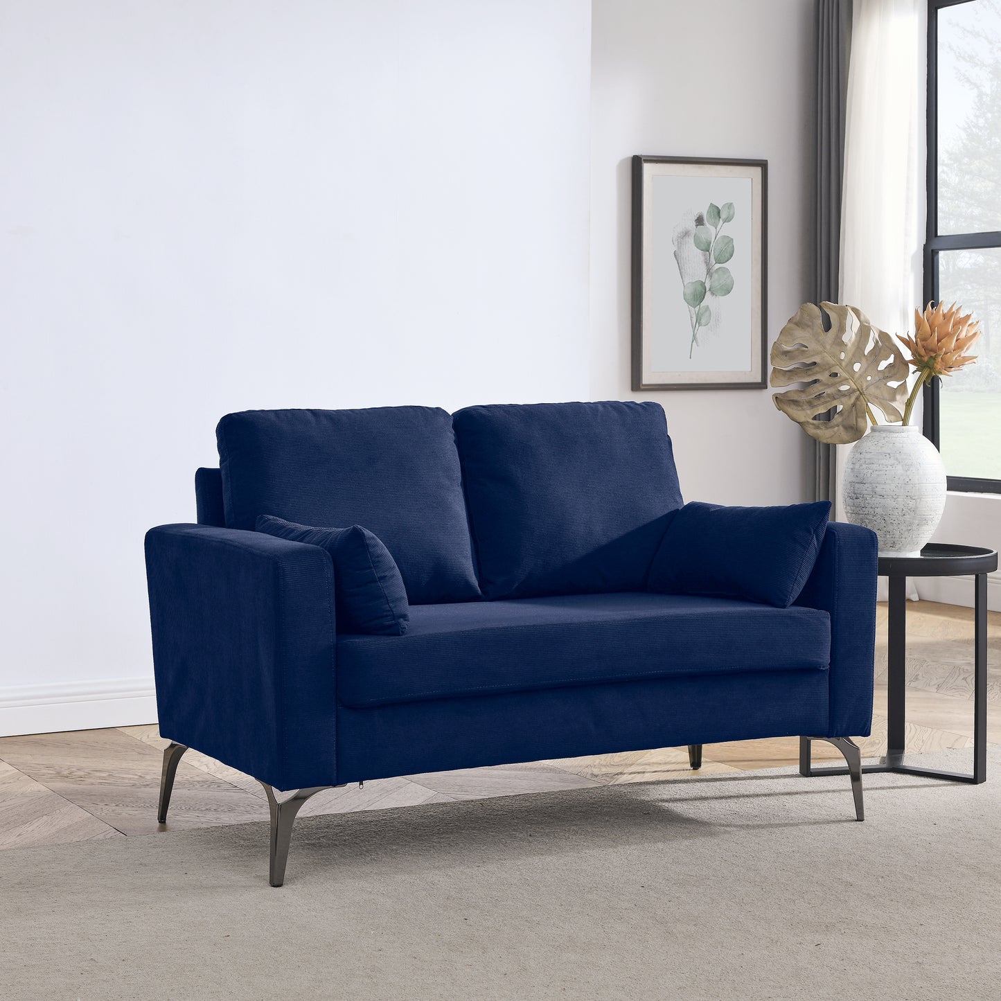 3-Piece Navy Corduroy Living Room Sofa Set with Modern Minimalist Design