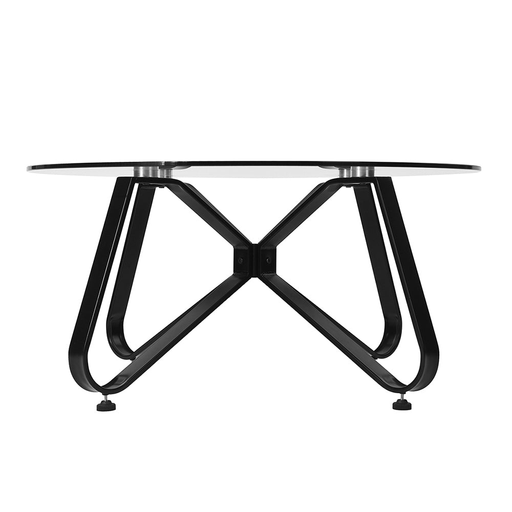 31.5-inch Tempered Glass Round Coffee Table with Metal Legs, Black