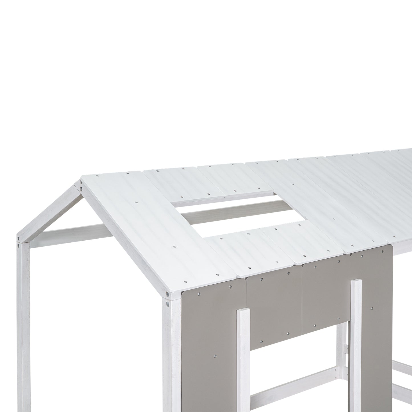 Twin Size House Platform with Roof and Window, White+Antique Grey(: WF294130AAE)