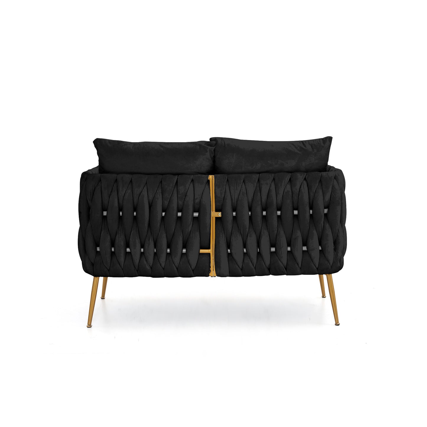 Luxurious Handmade Dutch Velvet Loveseat Set with Golden Metal Legs and Woven Back, Black Velvet