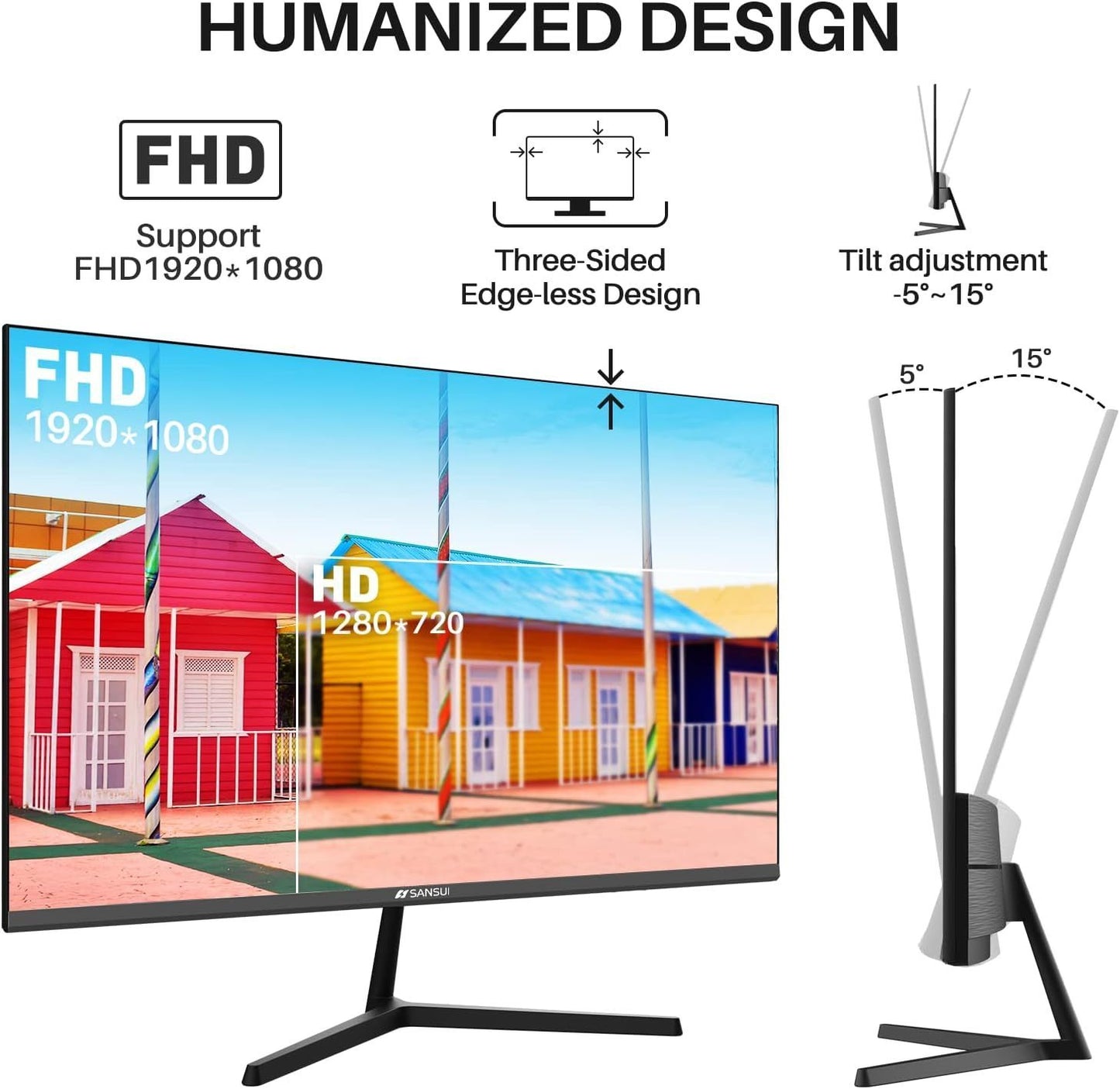 24 Sansui Monitor with Full HD Resolution, Type-C Connectivity, Built-in Speakers, and Ergonomic Design