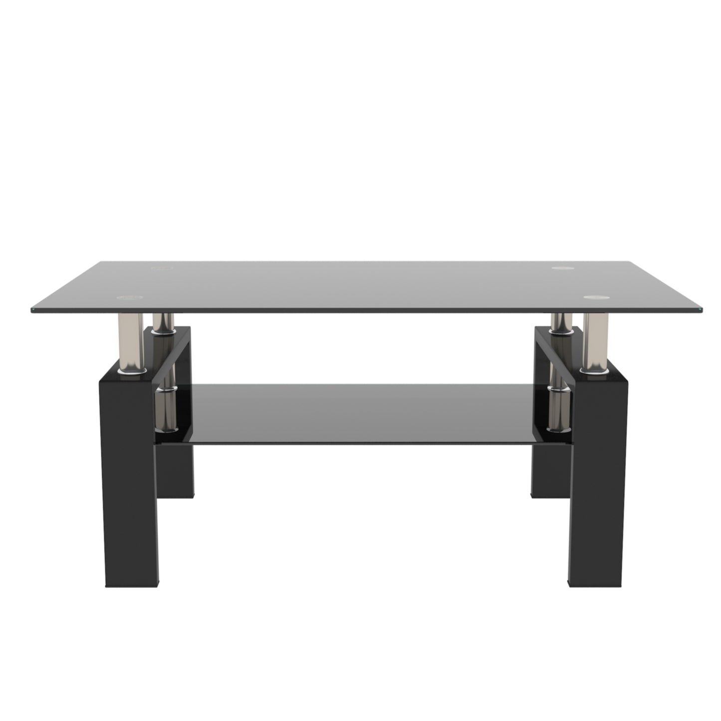 Sleek Rectangular Black Glass Coffee Table with Storage Space