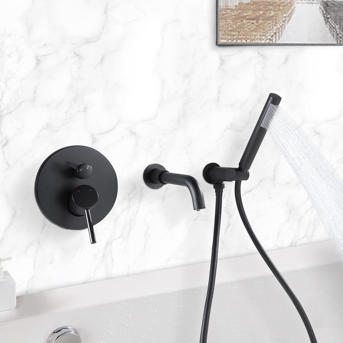 Matte Black 1-Handle Tub and Shower Faucet Set with Handheld Spray