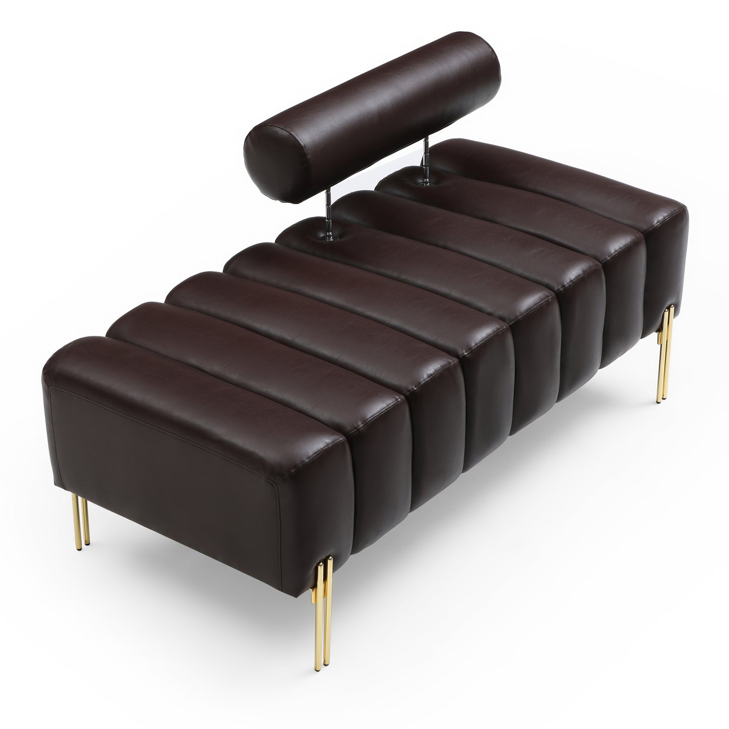 Modern Brown PU Upholstered 2-Seater Sofa Bench with Gold Metal Legs