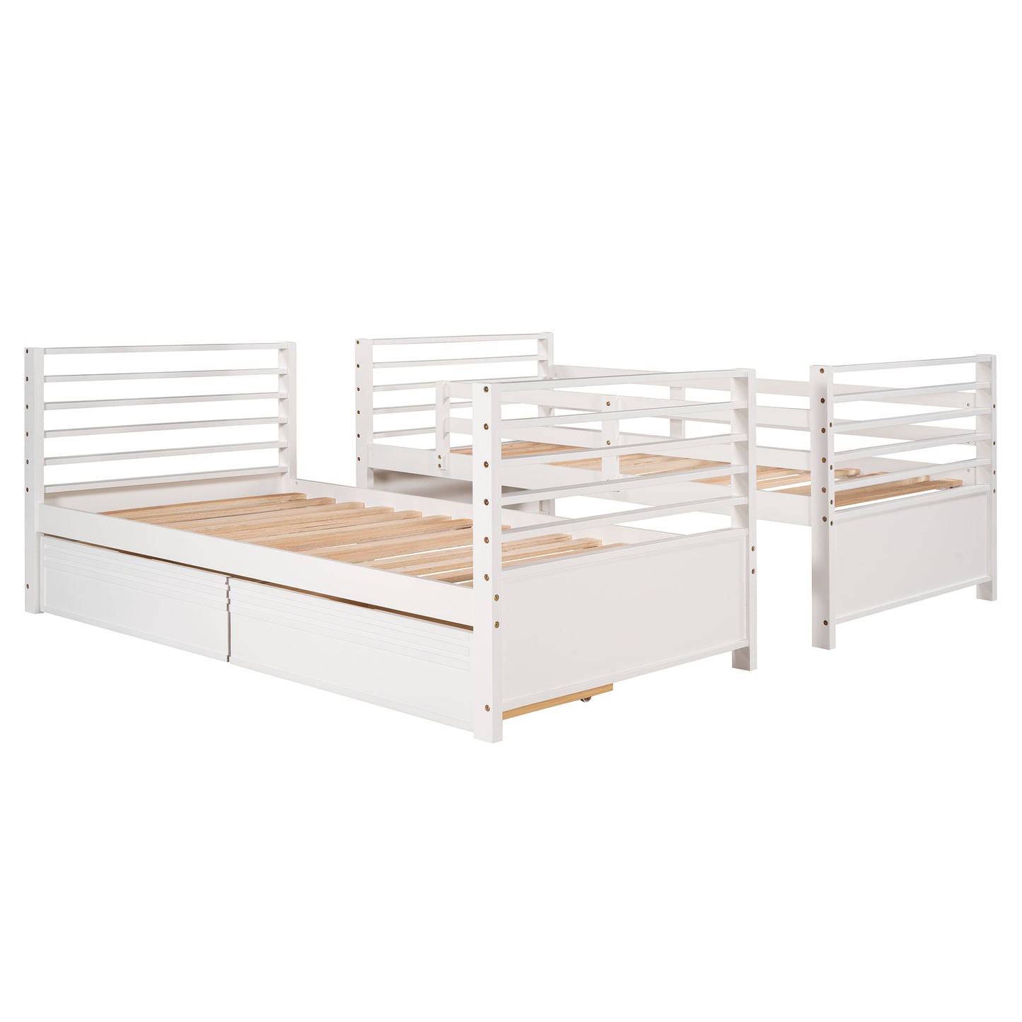 White Twin Bunk Bed with Two Underbed Drawers for Space-Saving Sleepovers