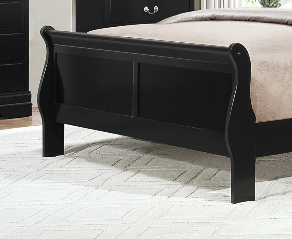 Black Finish Louis Philippe Style 1pc Queen Size Sleigh Bed Traditional Design Furniture