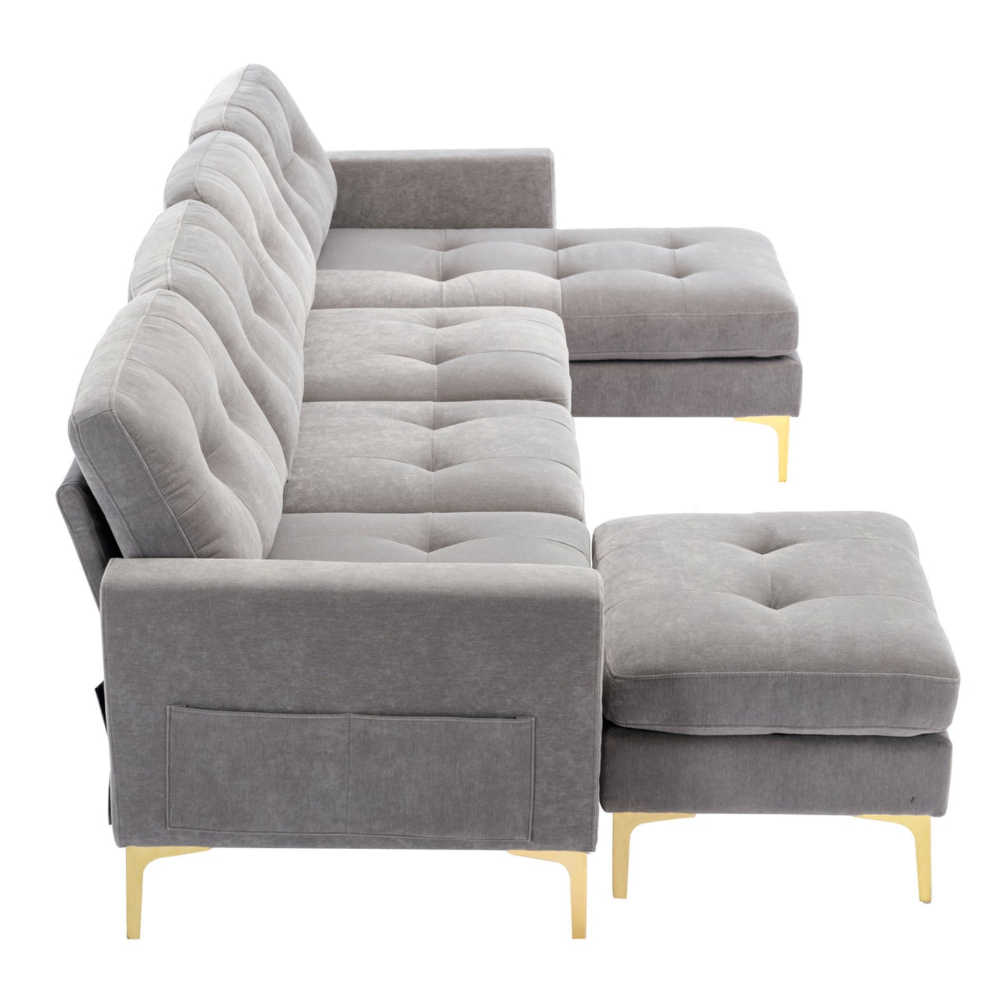 110 Convertible L-Shaped Sectional Sofa with Ottoman in Light Grey