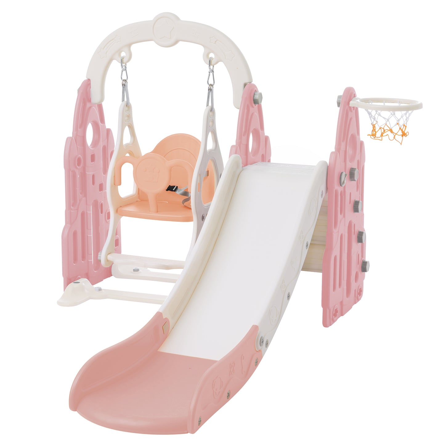 Rocket Theme 4 in 1 Toddler Slide and Swing Set with Basketball Hoop