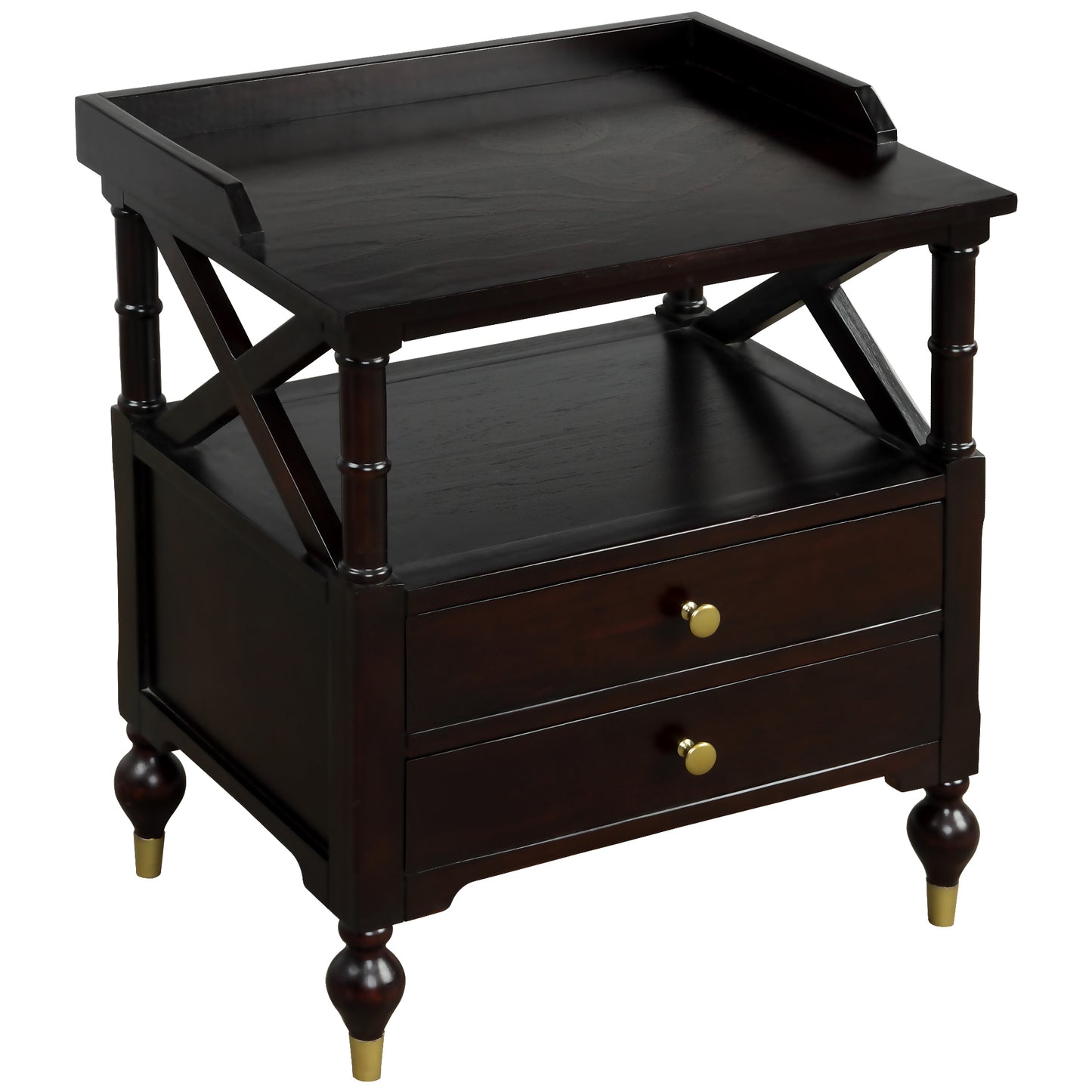 Modern Black Cherry 2 Drawer Nightstand