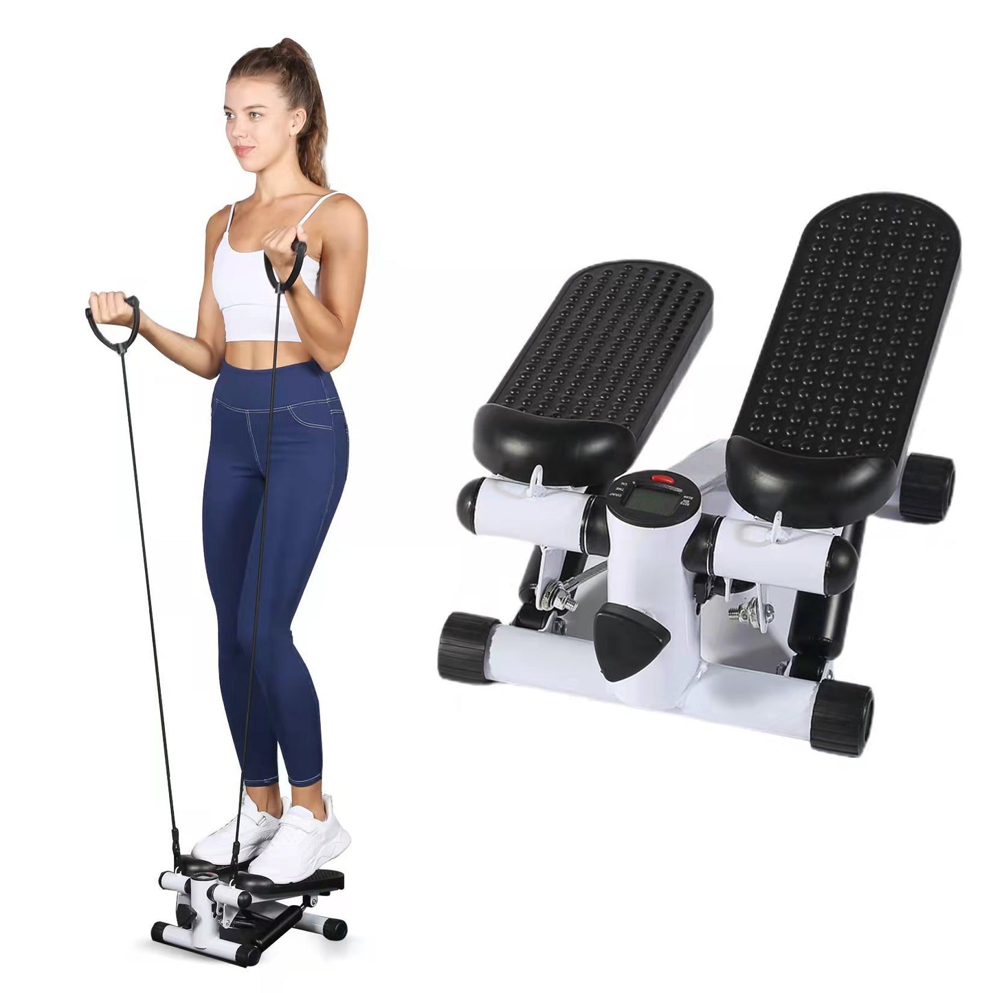 Mini Stepper with Resistance Band, Stair Stepping Fitness Exercise Home Workout Equipment for Full Body Workout