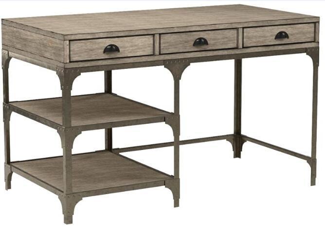 Ample Storage Industrial Desk in Weathered Oak and Antique Silver