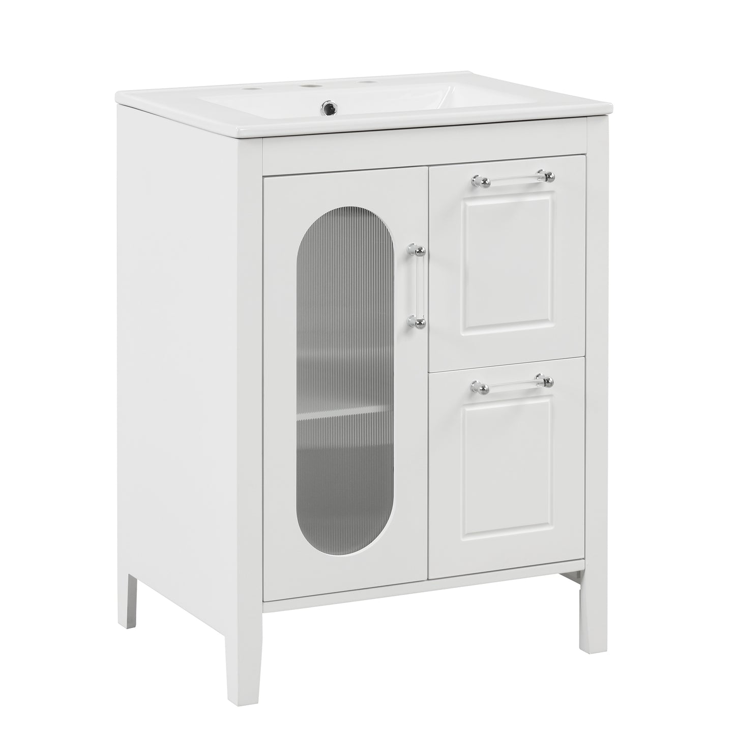 24-Inch White Bathroom Vanity Cabinet with Sink, Two Drawers, and Adjustable Shelf