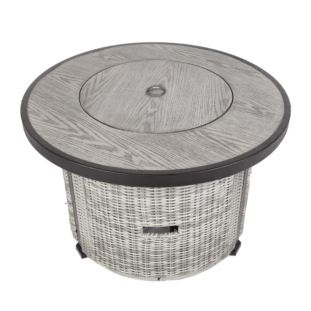 36-inch Propane Gas Fire Pit Table with Lid & Lava Rock, Grey Rattan Base