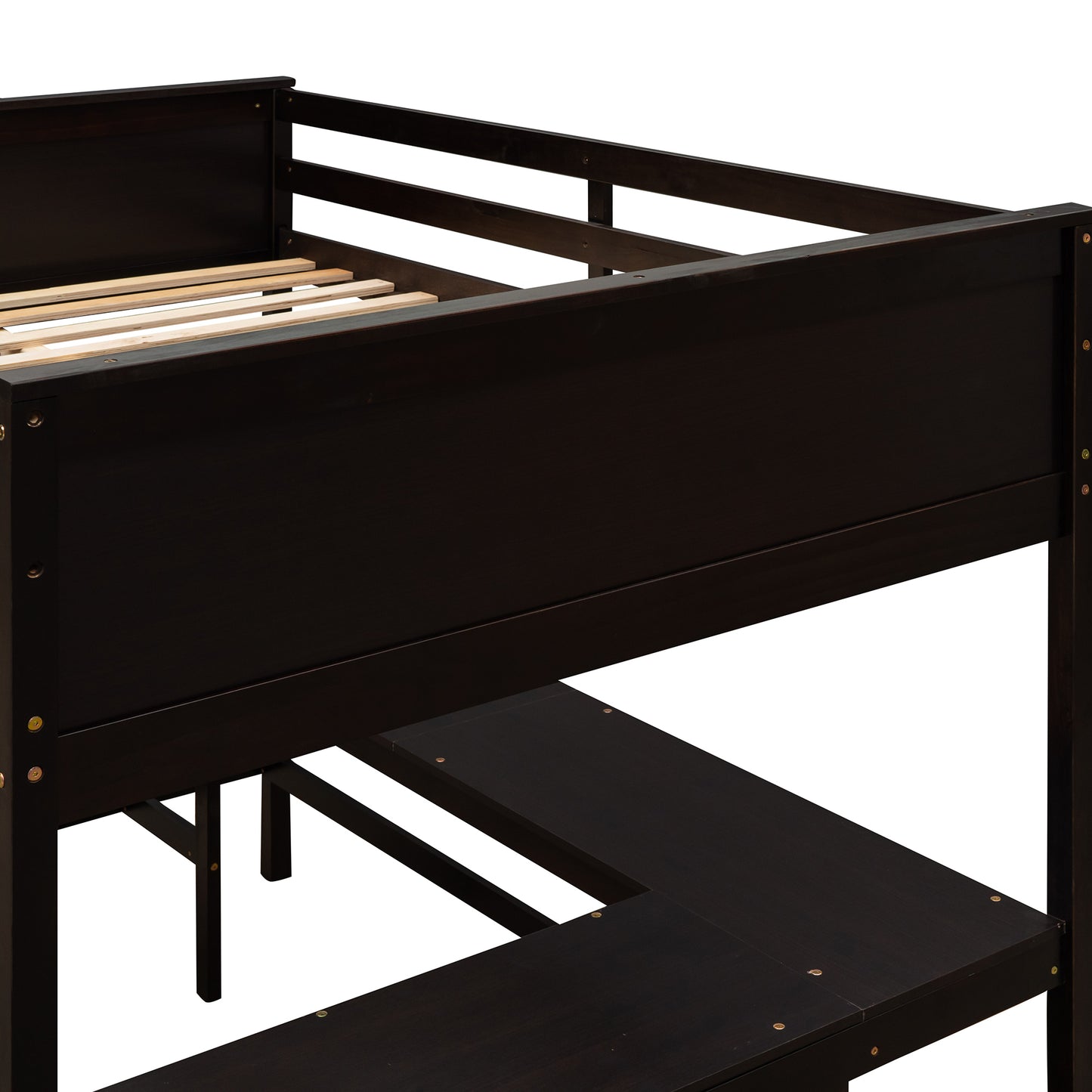 Full size Loft Bed with Shelves and Desk, Wooden Loft Bed with Desk - Espresso