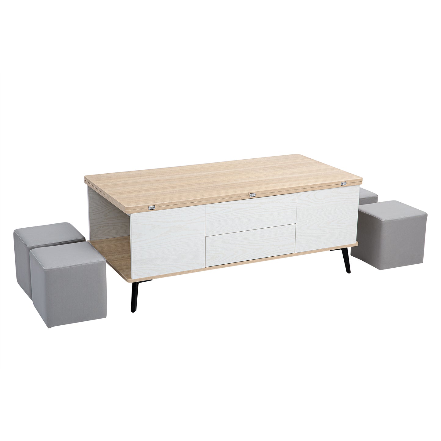 Convertible 5-Piece Lift Top Coffee Table Set with Ottoman Storage and Dining Function