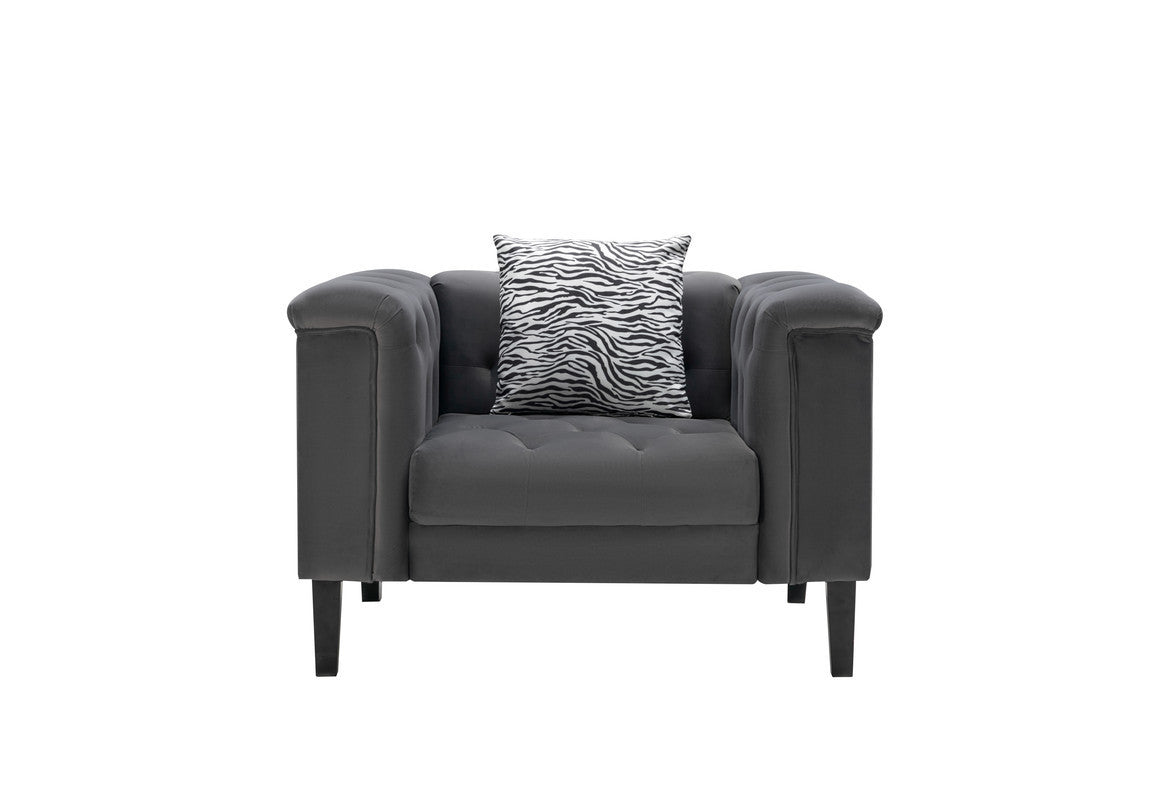 Mary Dark Gray Velvet Tufted Sofa 2 Chairs Living Room Set With 6 Accent Pillows