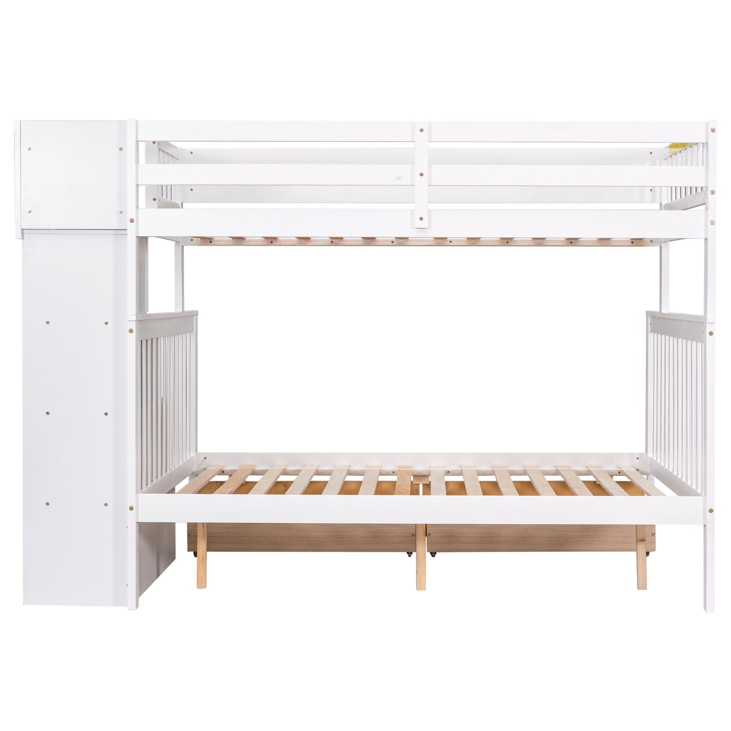 Convertible Twin Over Full Bunk Bed with Staircase and Drawers - White Wood Twin-Size Loft Bed