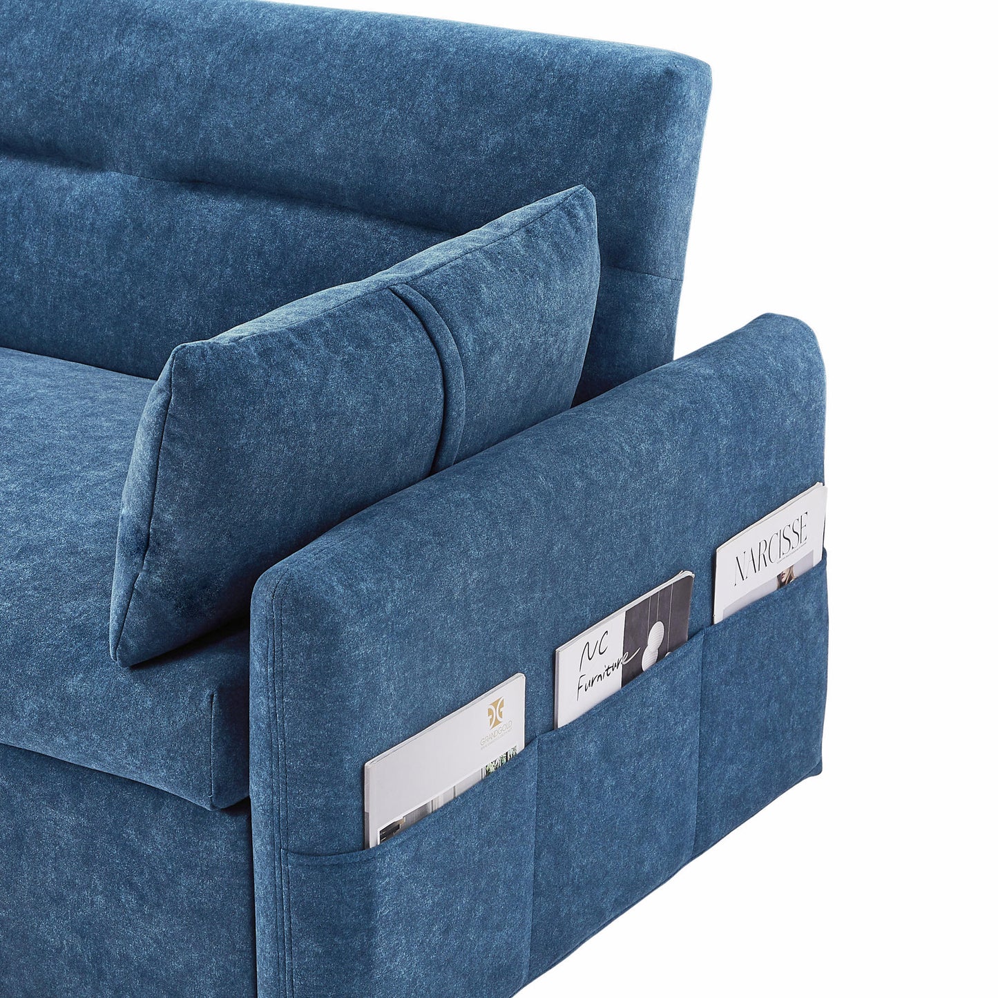 55.1 Blue Pull Out Sleeper Loveseat Sofa Bed with Adjustable Backrest and USB Ports