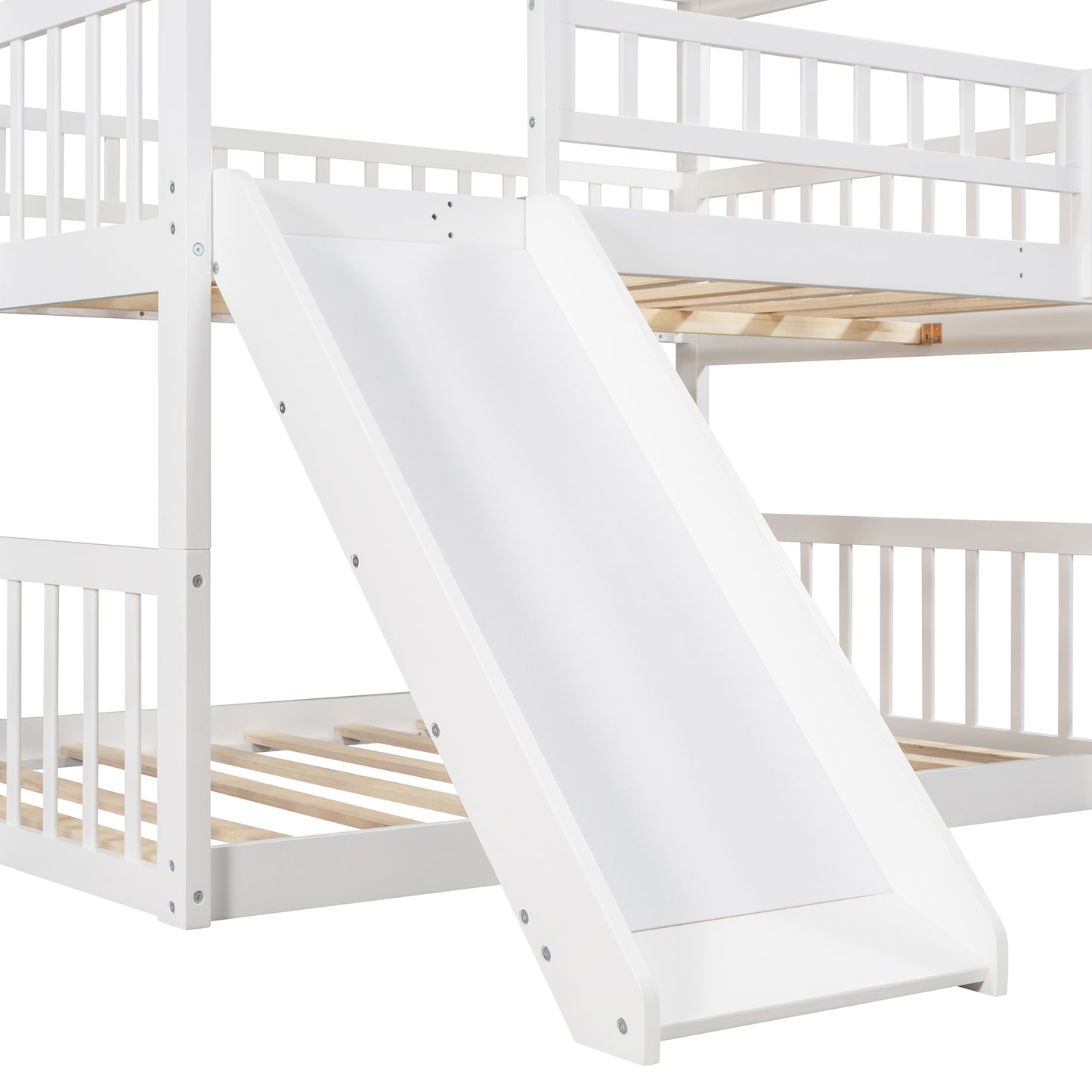 Three-Tier Bunk Bed with Versatile Sleeper Options, Slide, and Ladder, White