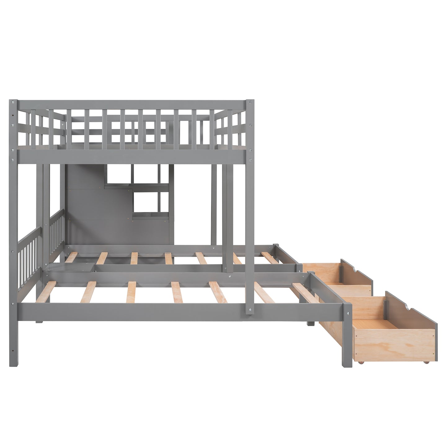 Triple Bunk Bed with Storage Drawers - Space-Saving Gray Design