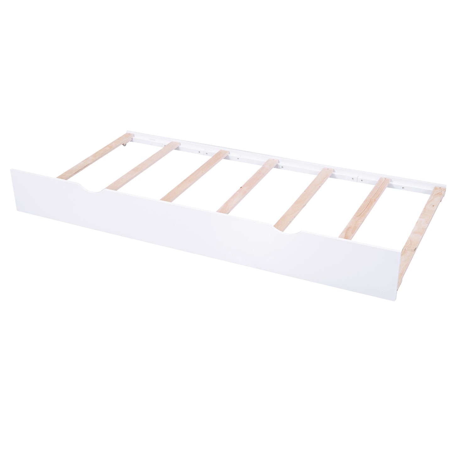 Queen Size Storage Platform Bed with Pull Out Shelves and Twin  XL Size Trundle, White