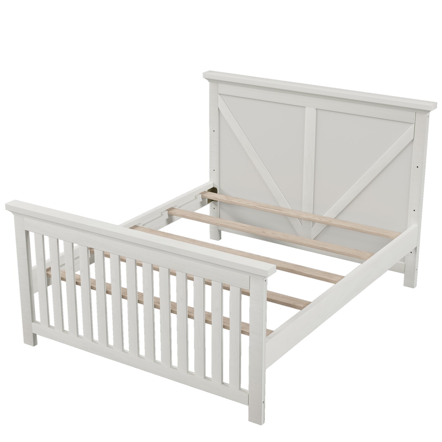 Rustic Farmhouse Style Whitewash 4-in-1 Convertible Full Bed Rails, White