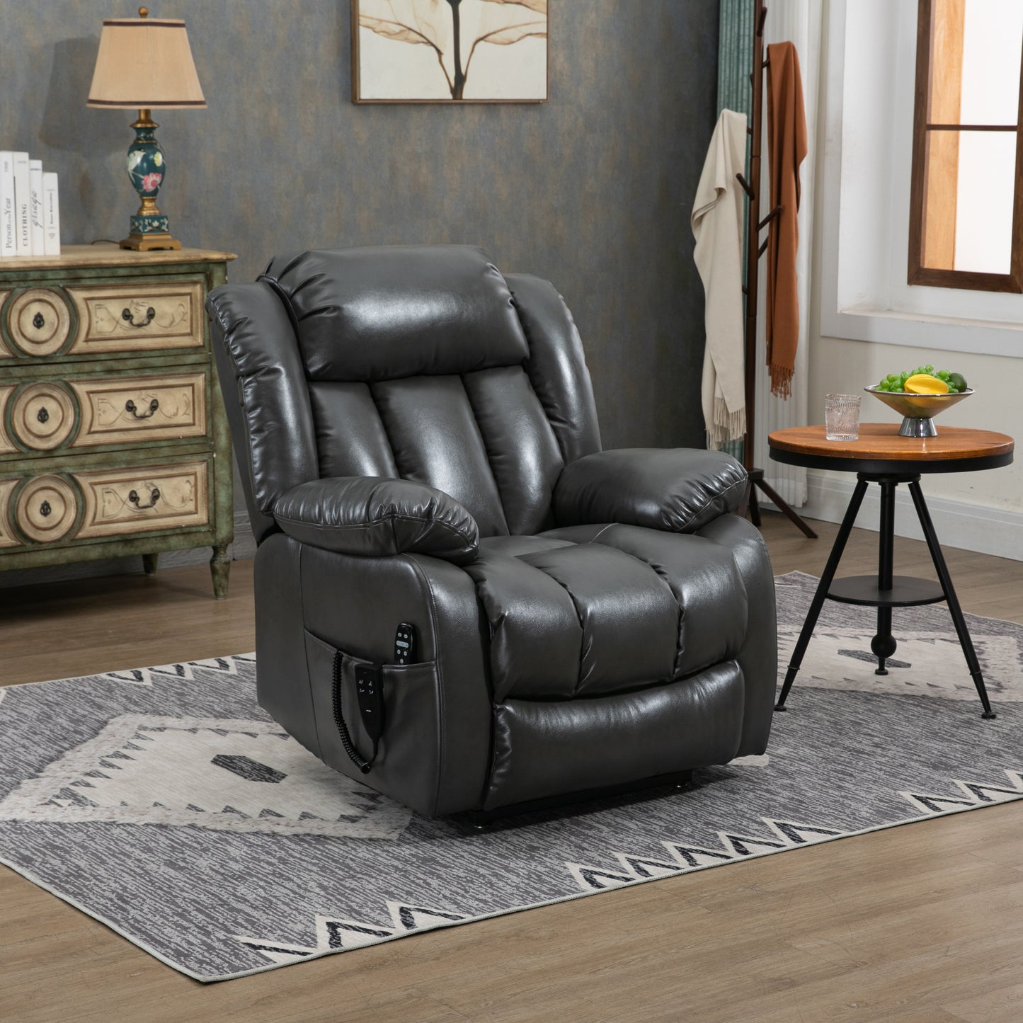 Grey Faux Leather Power Lift Recliner Chair with Massage and Heating