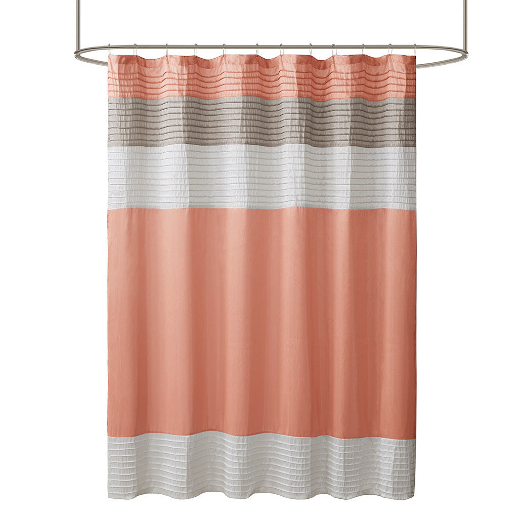 Coral Faux Silk Shower Curtain with Textured Pintuck Design