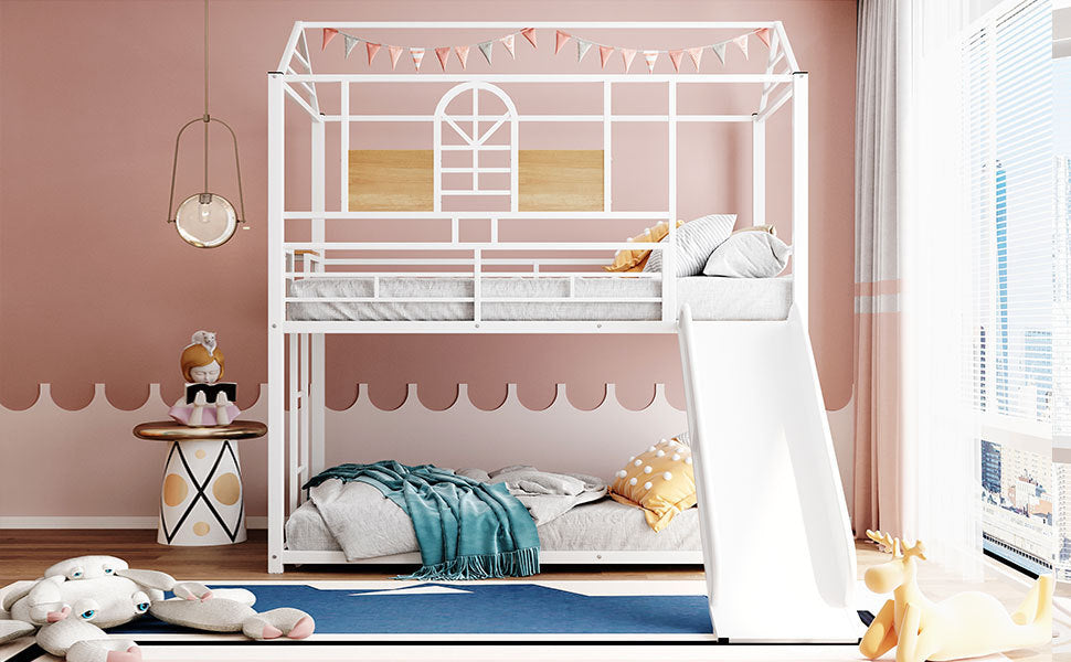 Metal Playhouse Bunk Bed with Slide - Trio of Color Options and Safe Design