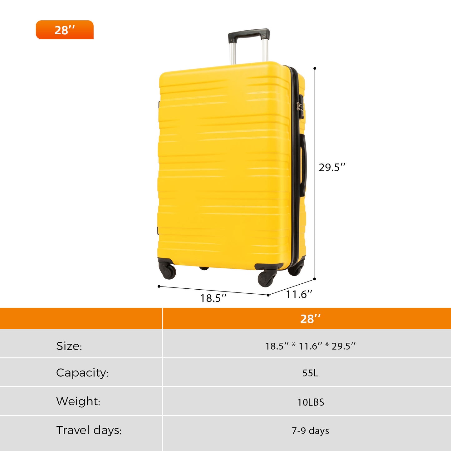 Luggage with TSA Lock Spinner Wheels Hardside Expandable Luggage Travel Suitcase Carry on Luggage ABS 28"